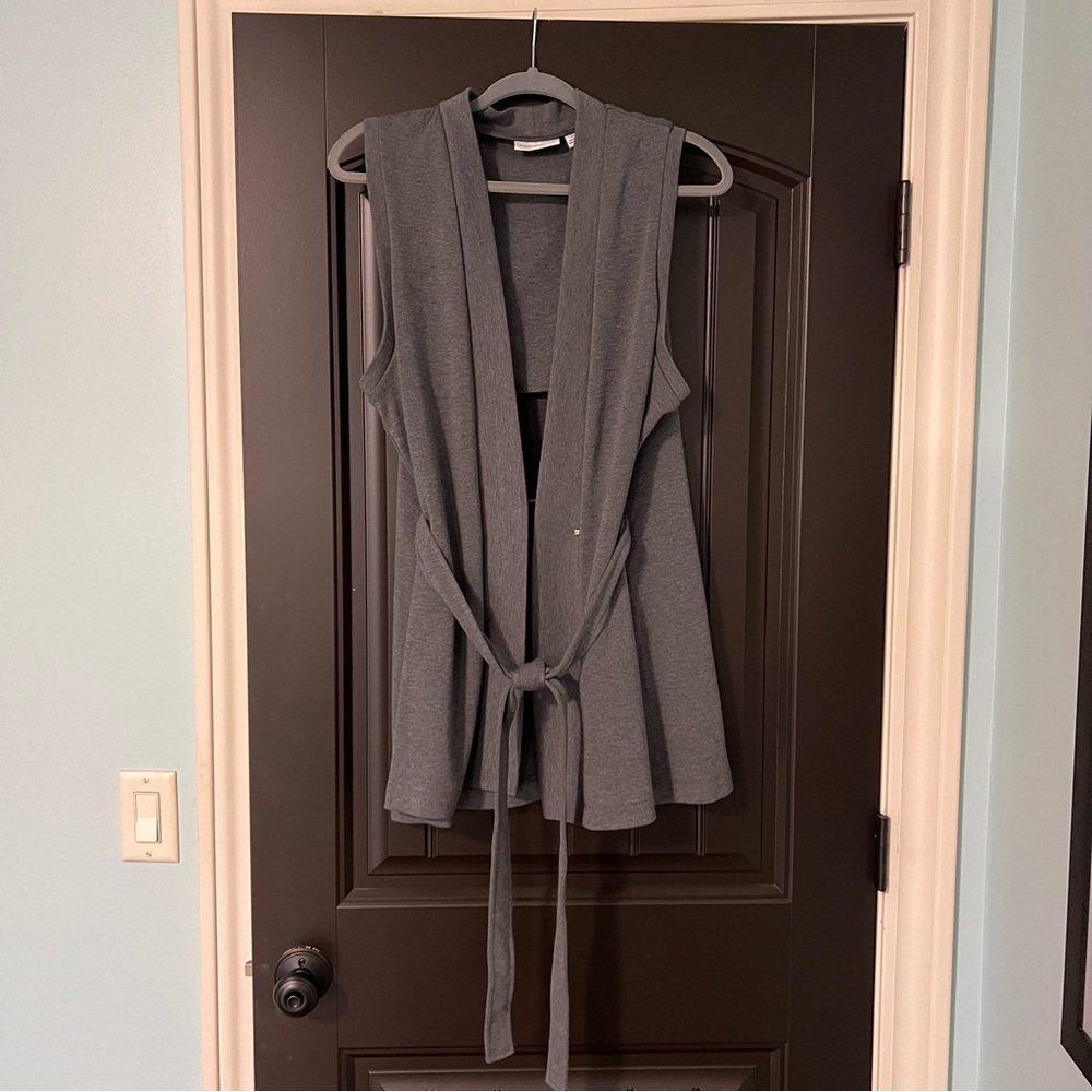 Never Worn | Susan Graver Gray Open Front Tie Sleeveless Tunic Vest | Size M